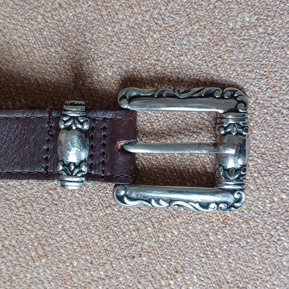 Vintage Brighton Three Strand Brown Braided Leather Belt with Silver Accents EUC - Picture 4 of 8